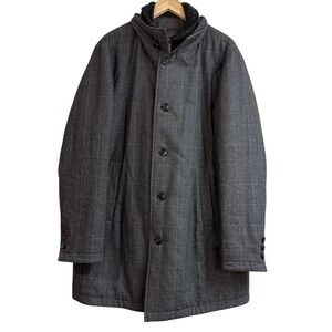 Gallotti Mens New Wool Lambskin Plaid Coat Fur Collar Gray FullZip Lined Size 54